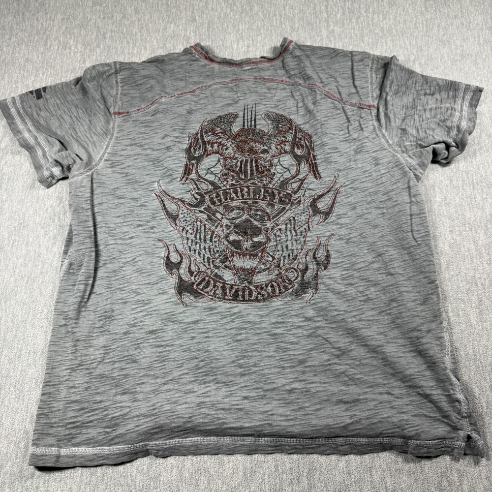 Harley-Davidson T Shirt Mens 2XL Gray Washed Graphic Front Back Print Biker Tee